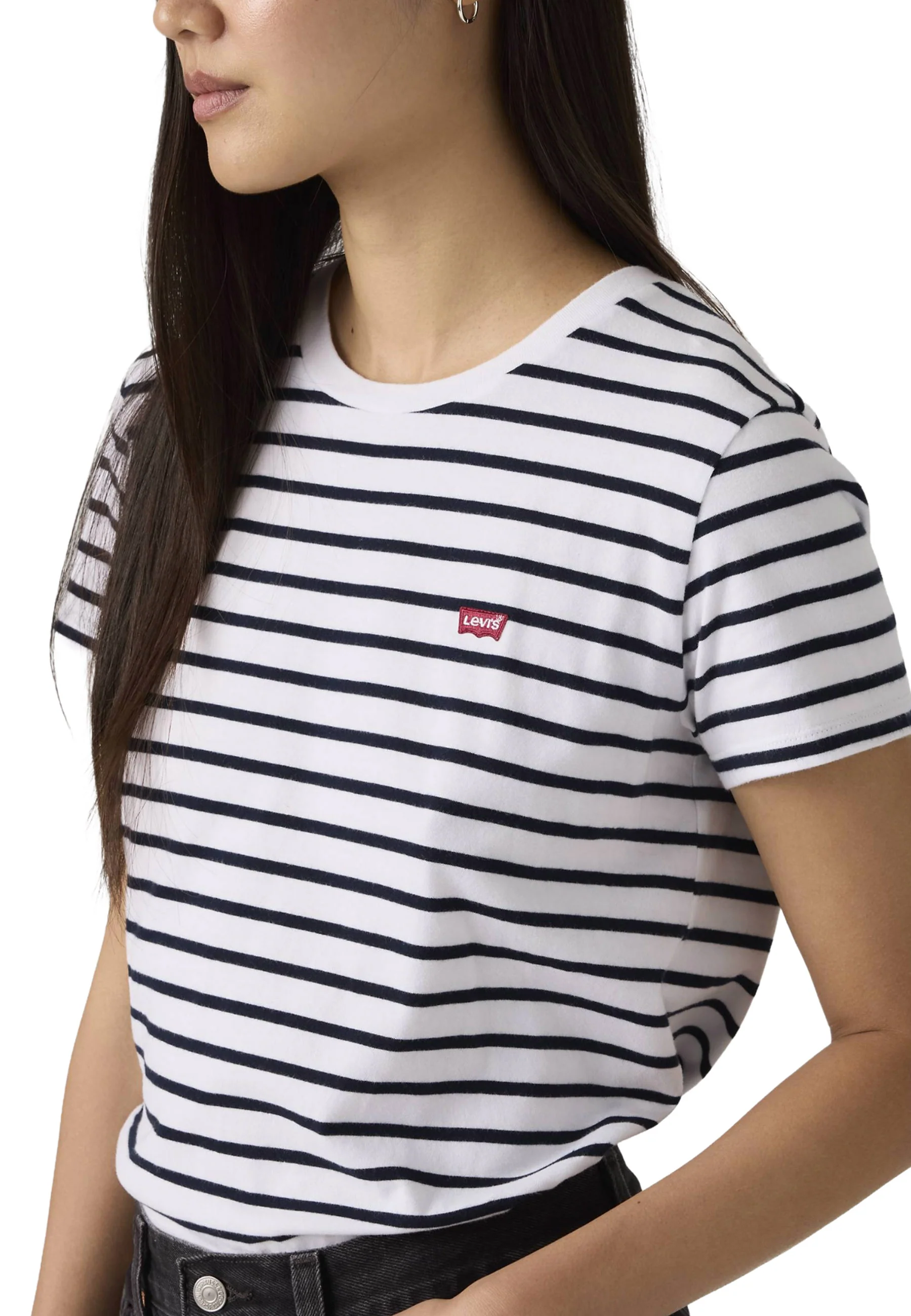 Levi's Perfect Tee Emily Stripe Bright White Navy T-shirt Donna | 39185-0400 - Image 4